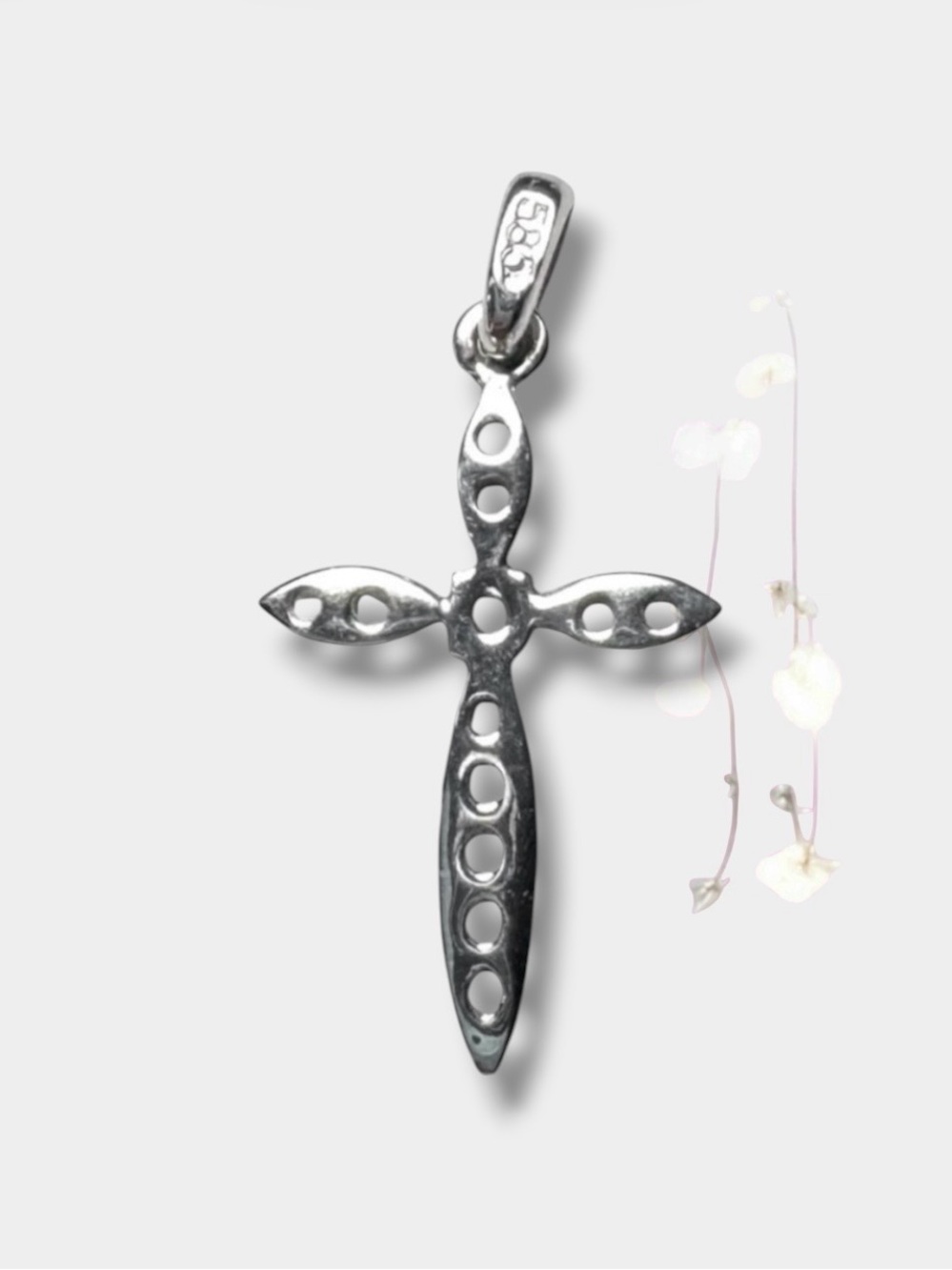 💞VINTAGE 14K White Gold Cross Pavé-Set Round Diamonds - Pendant Only - Picture 2 of 5